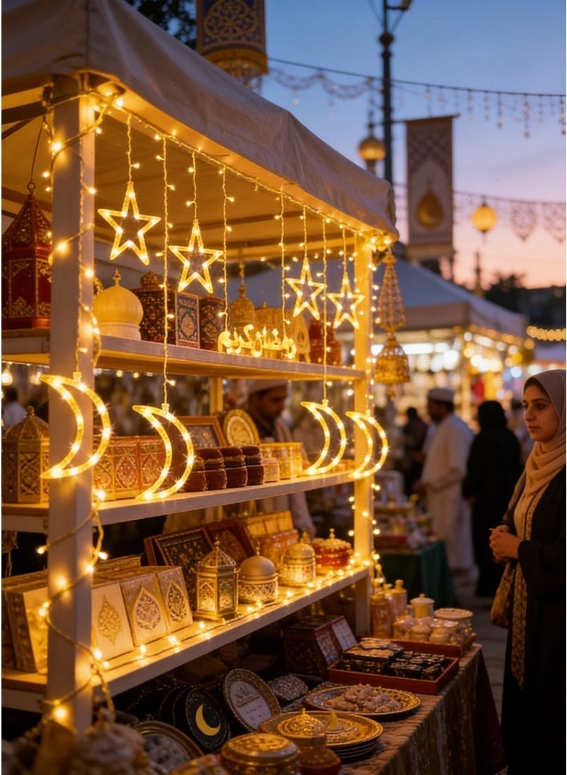 زينة رمضان ، نجمة القمر الجنية سلسلة أضواء ، رمضان كارين أضواء في الهواء الطلق ، 8 طرق الإضاءة لعيد الديكور المنزل - Image 5